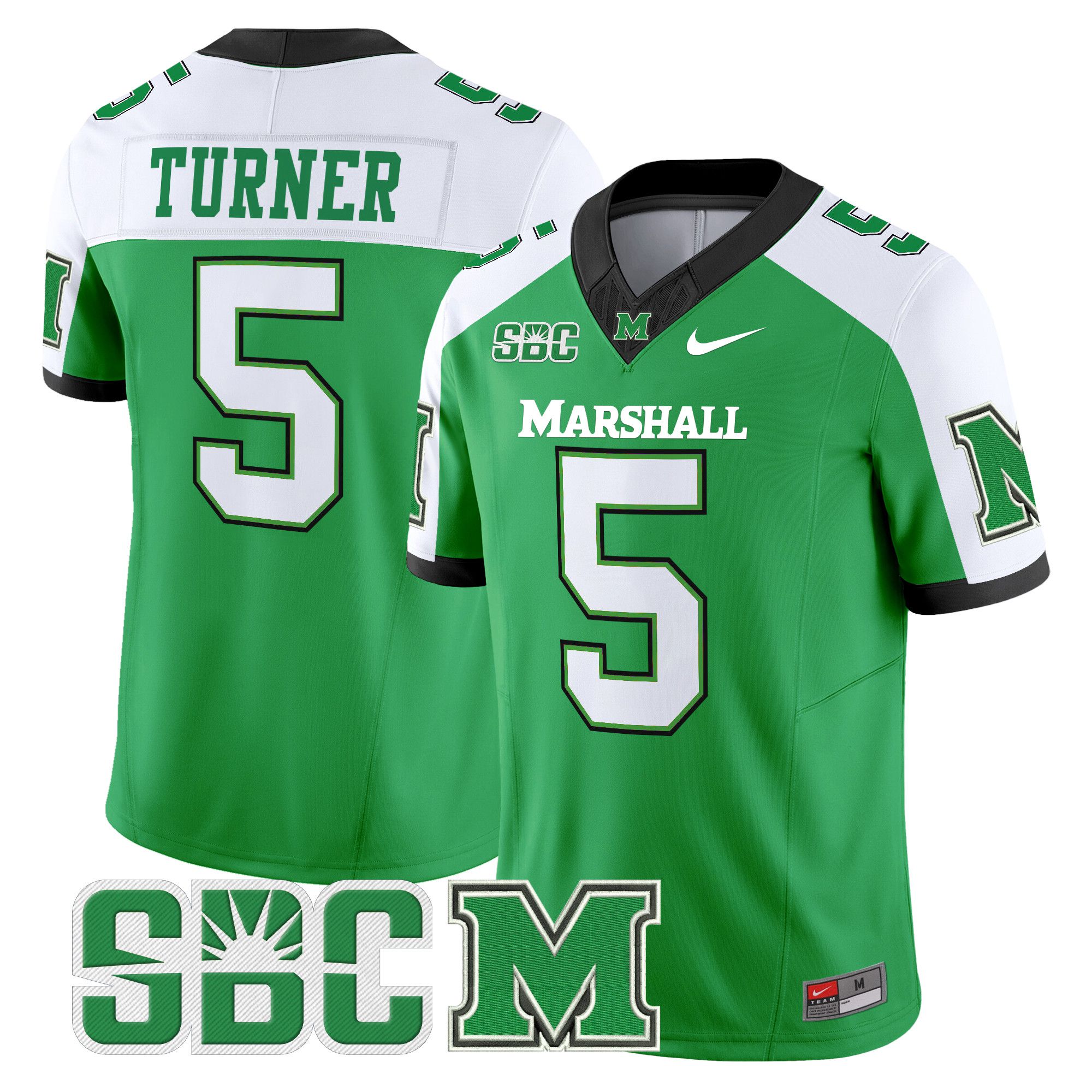 Men Marshall Thundering Herd #5 Turner Green Nike 2024 Vapor Limited NCAA Jersey->more ncaa teams->NCAA Jersey